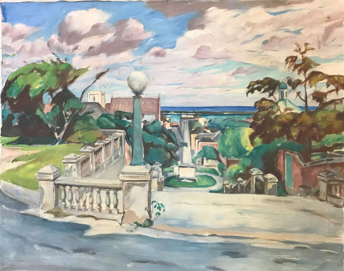 A RICHARD BASSET WPA OIL PAINTING 24" X 30": A RICHARD BASSET WPA OIL PAINTING 24" X 30"