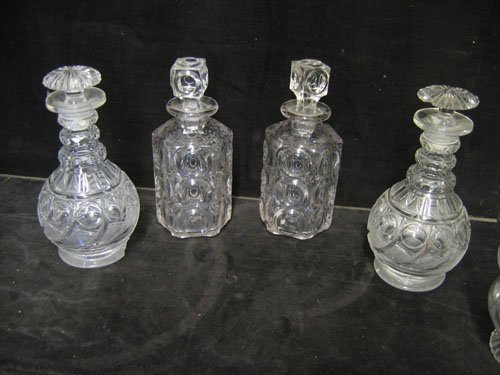 4 19TH CENTURY DECANTERS & CREAMER