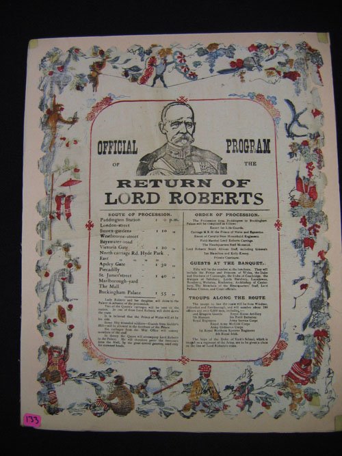 19TH C. BROADSIDE, "RETURN OF LORD ROBERTS" ON