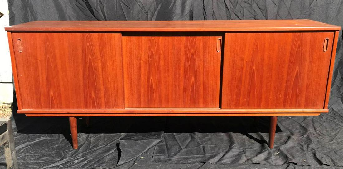 DANISH MODERN TEAK SIDEBOARD BY DYRLUND SMITH 72" X 17": DANISH MODERN TEAK SIDEBOARD BY DYRLUND SMITH 72" X 17" X 30". FROM A FINE AMHERST ESTATE