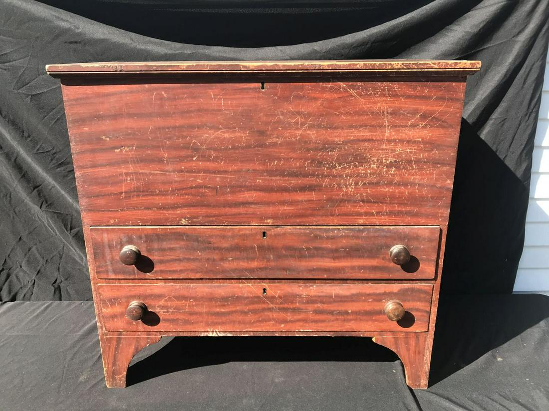 19TH CENTURY TWO DRAWER GRAIN PAINTED BLANKET CHEST 40": 19TH CENTURY TWO DRAWER GRAIN PAINTED BLANKET CHEST 40" X 37" X 18".THE LINCOLN ESTATE OF TURNERS FALLS