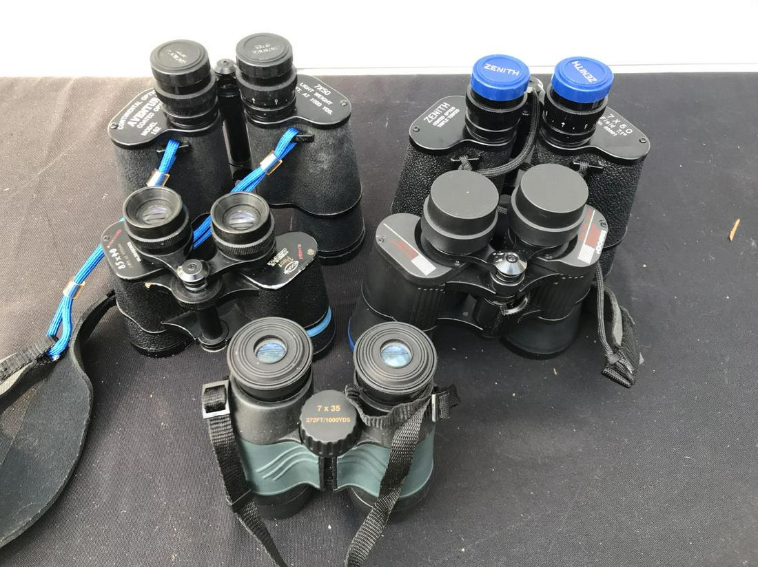 LOT OF 5 PAIRS OF BINOCULARS: LOT OF 5 PAIRS OF BINOCULARS