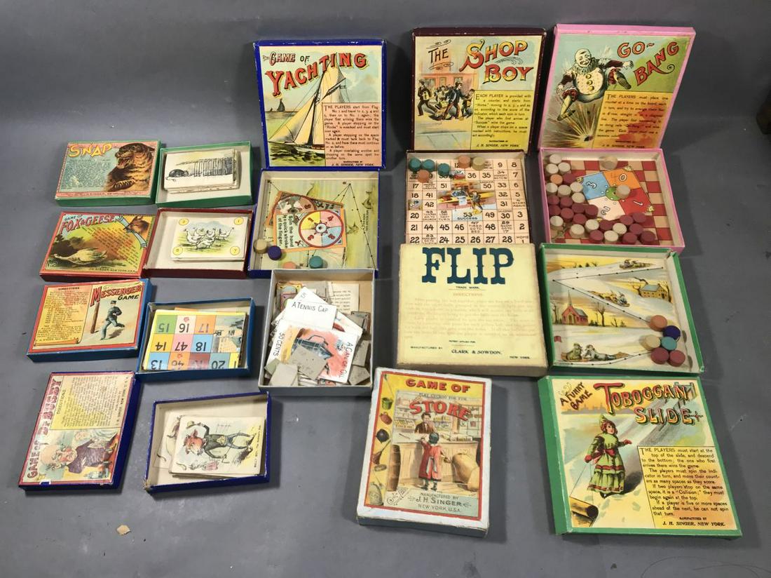 LARGE LOT OF VICTORIAN BOARD GAMES. THE LINCOLN ESTATE: LARGE LOT OF VICTORIAN BOARD GAMES. THE LINCOLN ESTATE OF TURNERS FALLS