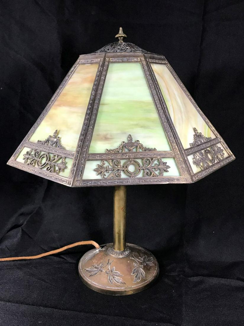 MILLER STAINED GLASS TABLE LAMP 17". PROPERTY FROM THE: MILLER STAINED GLASS TABLE LAMP 17". PROPERTY FROM THE OLD NEWFANE INN