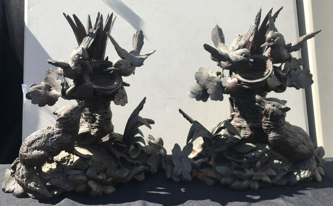 A PAIR OF BLACK FOREST CARVINGS 0F BIRDS AND A WOLF: A PAIR OF BLACK FOREST CARVINGS 0F BIRDS AND A WOLF 16X16. PROPERTY FROM THE OLD NEWFANE INN OF VERMONT