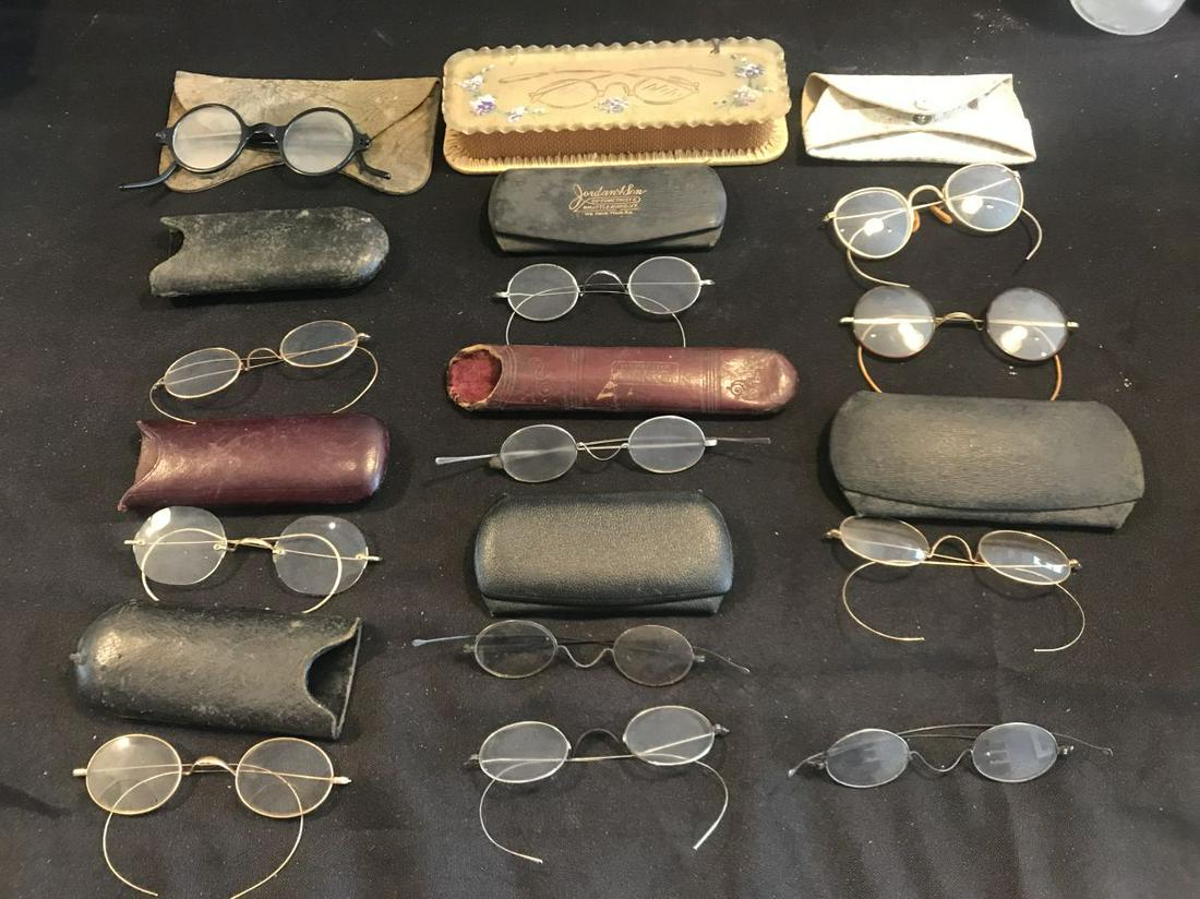 12 PAIRS OF 19TH CENTURY GLASSES/ SPECTACLES. PROPERTY: 12 PAIRS OF 19TH CENTURY GLASSES/ SPECTACLES. PROPERTY FROM A HUNTINGTON ,MASS ESTATE