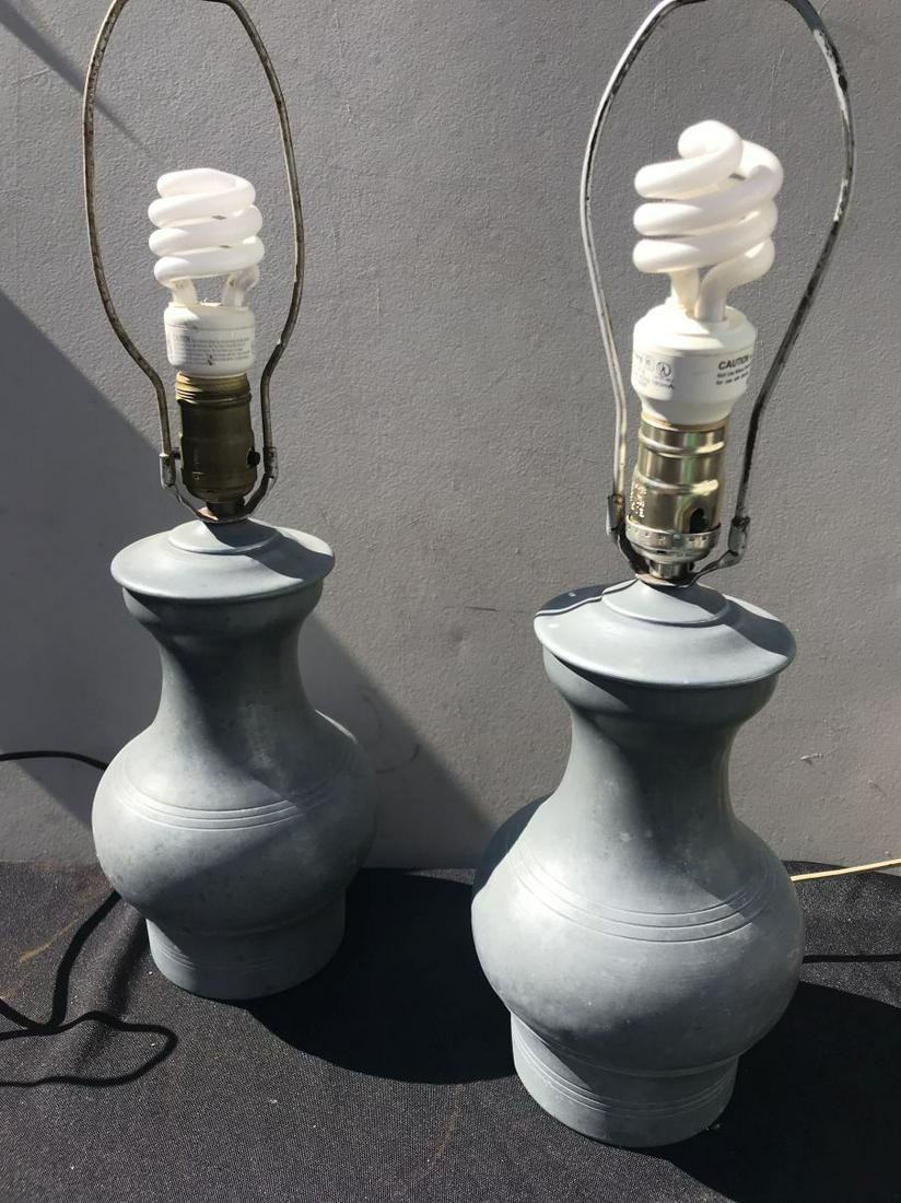 A PAIR OF BALUSTER FORM PEWTER TABLE LAMPS. PROPERTY: A PAIR OF BALUSTER FORM PEWTER TABLE LAMPS. PROPERTY FROM THE OLD NEWFANE INN OF VERMONT.