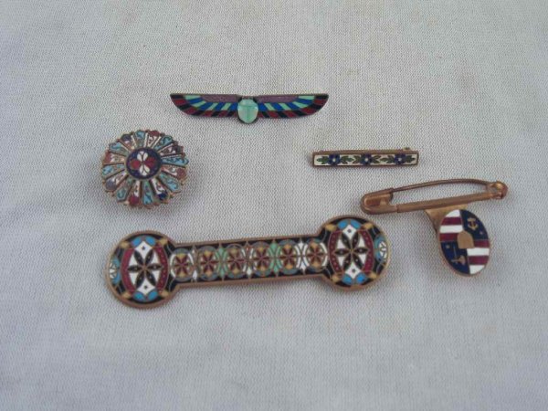STERLING SILVER ENAMEL SCARAB PIN AND 4 OTHER E