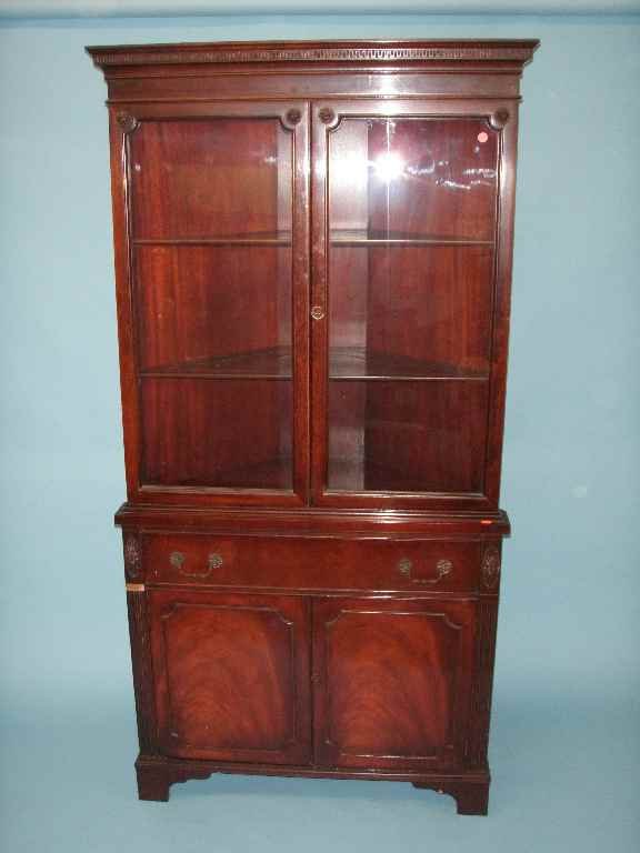 1920S CUSTOM MAHOGANY CORNER CABINET 71"T X 35"