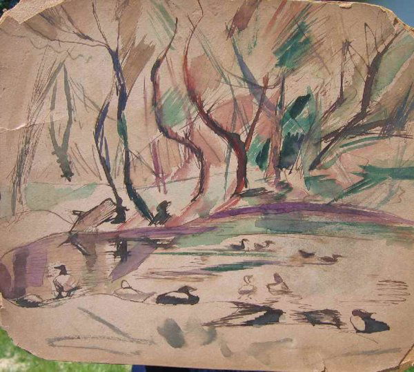 "THE PASTURE" WATERCOLOR BY WILLIAM MEYEROWITZ: "THE PASTURE" WATER COLOR SIGNED BY WILLIAM MEYEROWITZ CIRCA 1920 14" X 12"