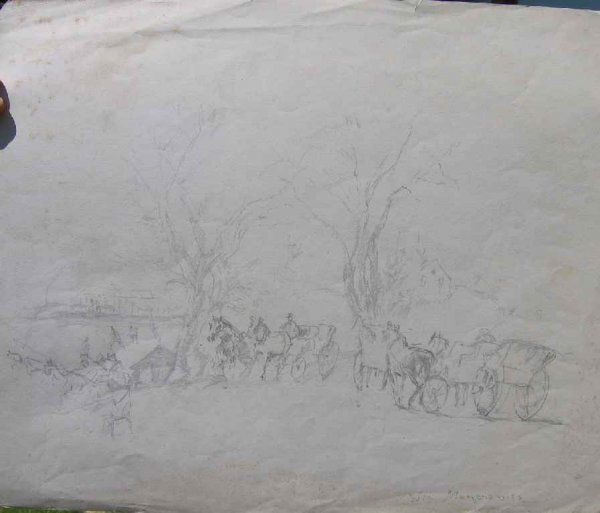 "CENTRAL PARK" BY WILLIAM MEYEROWITZ: "CENTRAL PARK" PENCIL SKETCH SIGNED ON FRONT AND BACK BY WILLIAM MEYEROWITZ 14" X 17" LIGHT FOXING