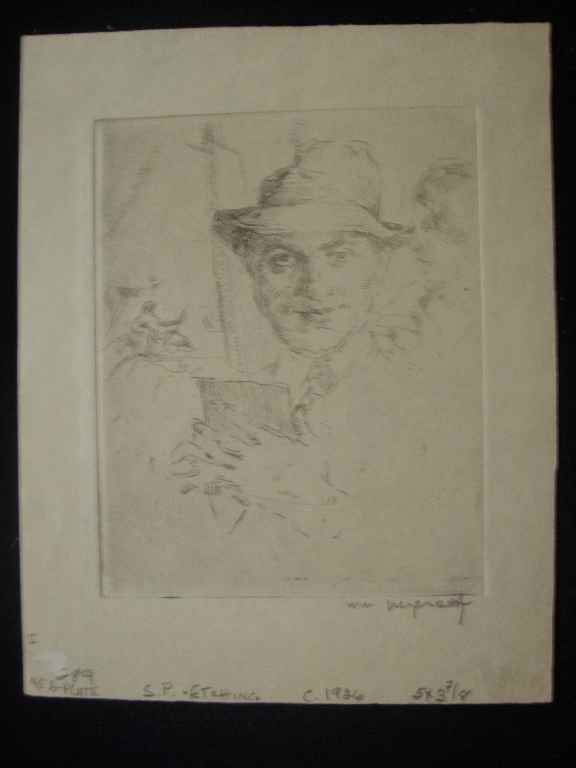 ETCHING BY WILLIAM MEYEROWITZ PENCIL SIGNED SEL: ETCHING BY WILLIAM MEYEROWITZ PENCIL SIGNED SELF PORTRAIT 1926 4" X 6"