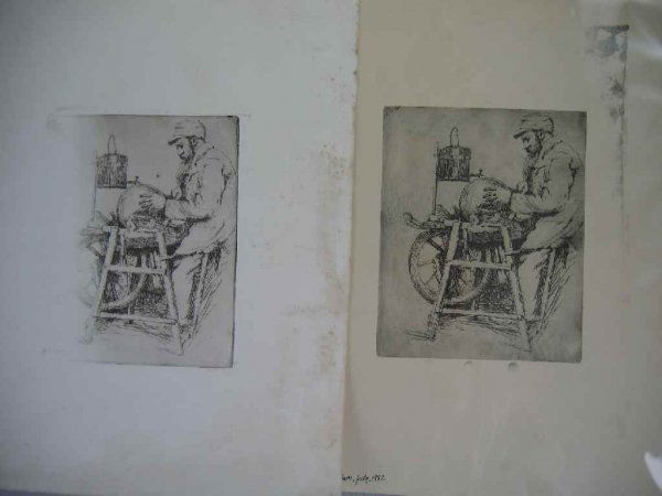 ETCHING BY WILLIAM MEYEROWITZ: "AT THE GRINDING WHEEL" ETCHING BY WILLIAM MEYEROWITZ UNSIGNED