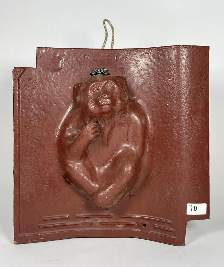 A CHINESE STONEWARE TILE WITH MONKEY 12" X 12" . WEIGHS: A CHINESE STONEWARE TILE WITH MONKEY 12" X 12" . WEIGHS 8 LBS 4 OZ