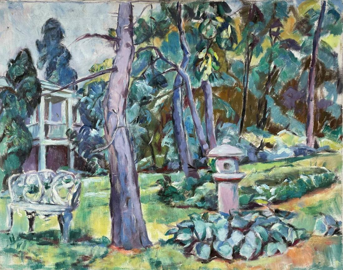 A RICHARD BASSET LANDSCAPE PAINTING ON CANVAS 30" X 24": A RICHARD BASSET LANDSCAPE PAINTING ON CANVAS 30" X 24"