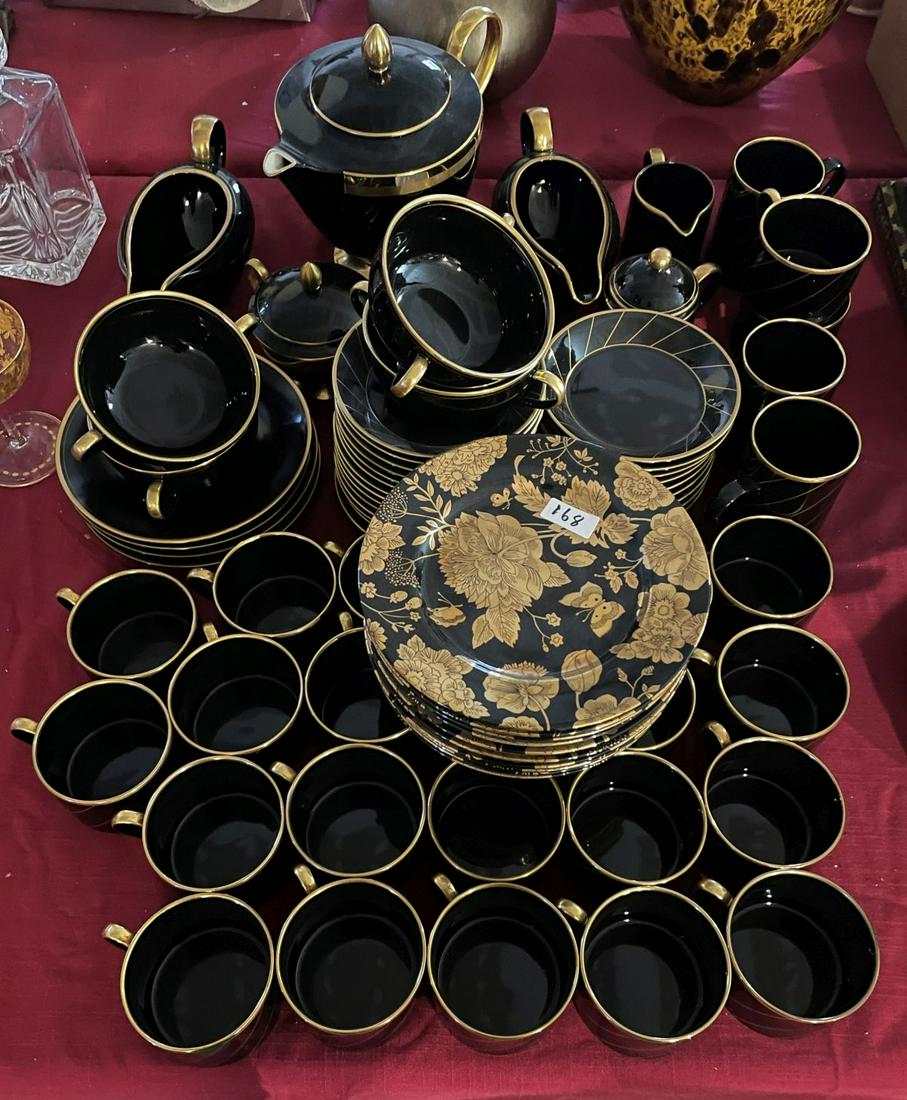 Large Fitz and Floyd Coffee Service: GROUP OF PORCELAIN CUPS, SAUCERS, PLATES, ETC. INCLUDES FITZ & FLOYD AND GORHAM