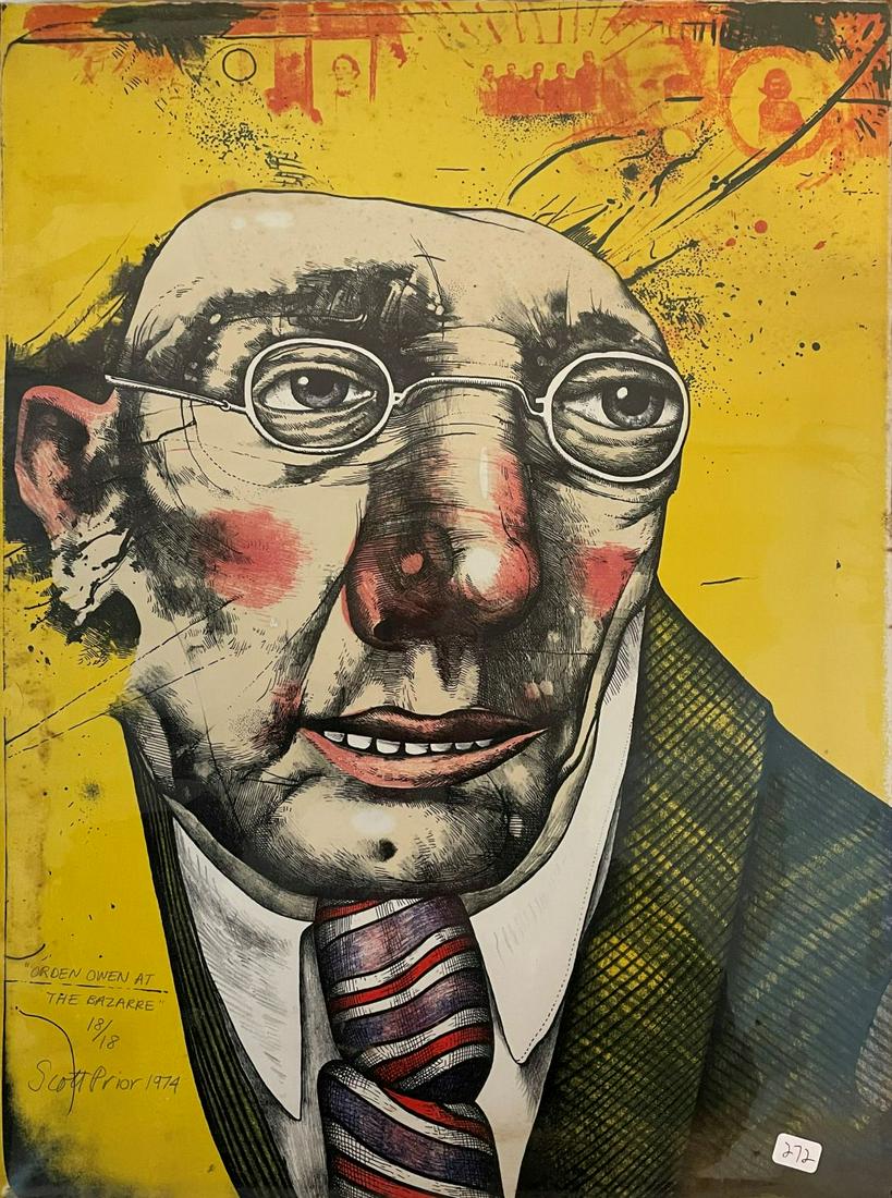 1972 PENCIL SIGNED SCOTT PRIOR PRINT TITLED FENTON: 1972 PENCIL SIGNED SCOTT PRIOR PRINT TITLED FENTON HARDY AT THE BAZAAR, NUMBER 13/25, 15.5" X 20"