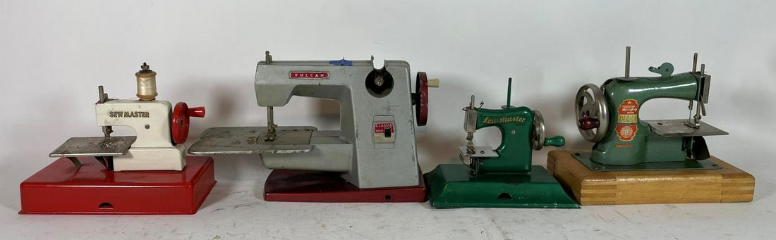 FIVE TOY SEWING MACHINES AND A SINGER PORTABLE SEWING: FIVE TOY SEWING MACHINES AND A SINGER PORTABLE SEWING MACHINE