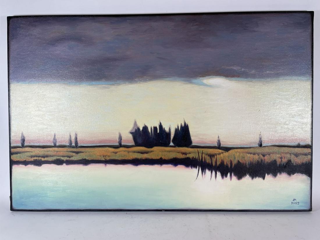 OIL ON CANVAS PAINTING SIGNED JEFF MUHS, 26" X 39": OIL ON CANVAS PAINTING SIGNED JEFF MUHS, 26" X 39"