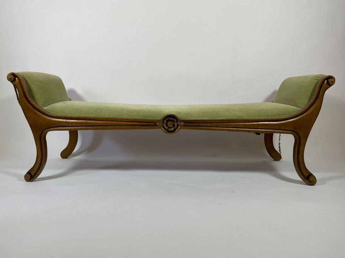 A LATE VICTORIAN GILTWOOD FAINTING BENCH: A LATE VICTORIAN GILTWOOD FAINTING BENCH