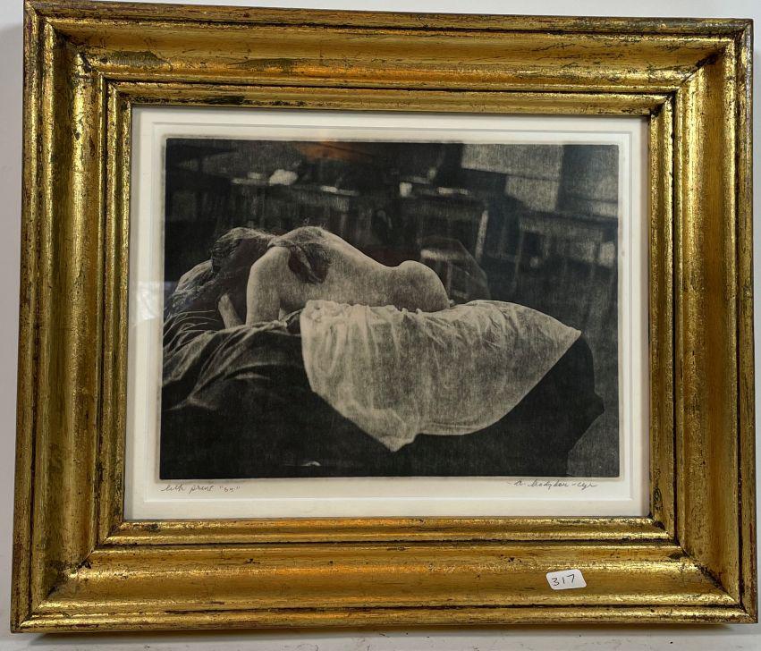 BLACK AND WHITE PHOTOGRAPH OF A NUDE WOMAN SIGNED A.: BLACK AND WHITE PHOTOGRAPH OF A NUDE WOMAN SIGNED A. HODGDEN/EYR