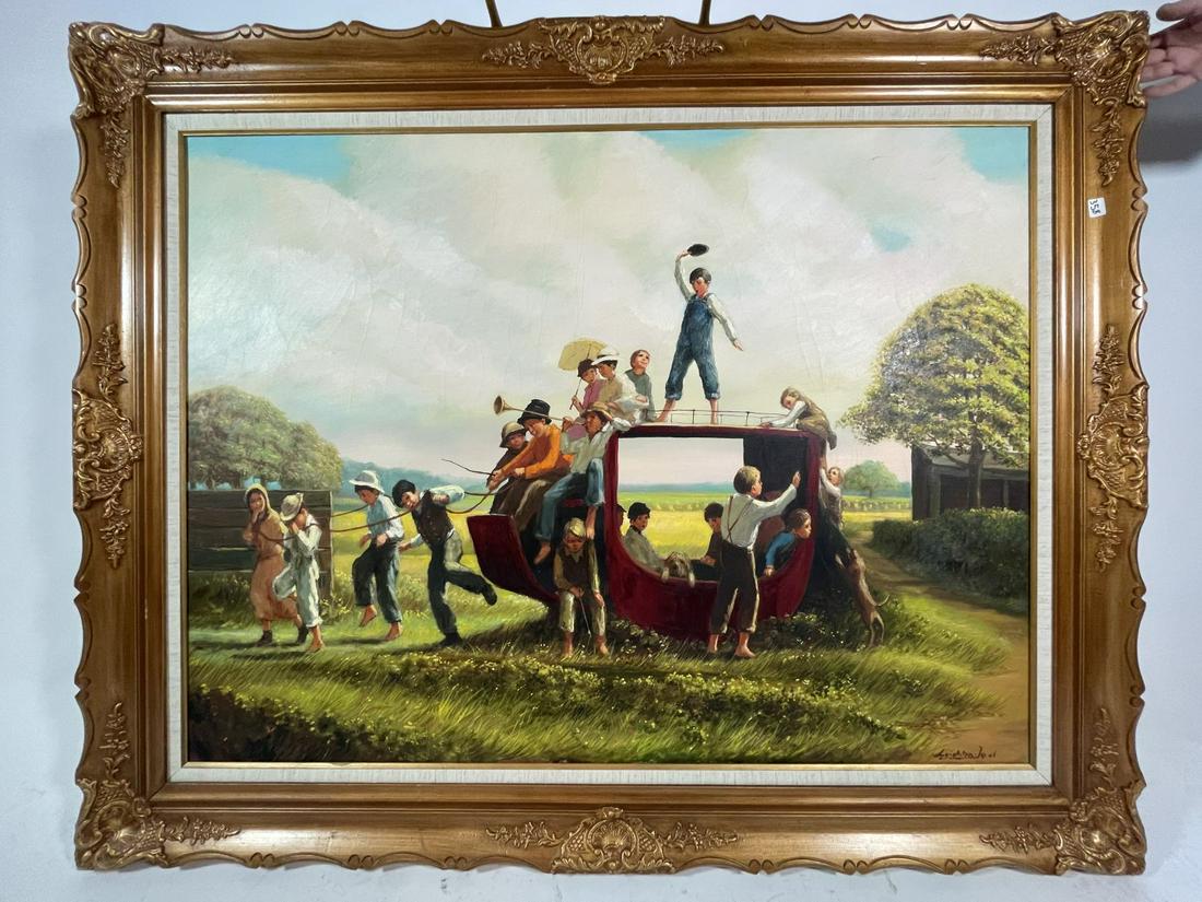 BARRY LEIGHTON JONES PAINTING "THE OLD STAGE COACH": BARRY LEIGHTON JONES (1932-2011) PAINTING "THE OLD STAGE COACH" 59" X 47"