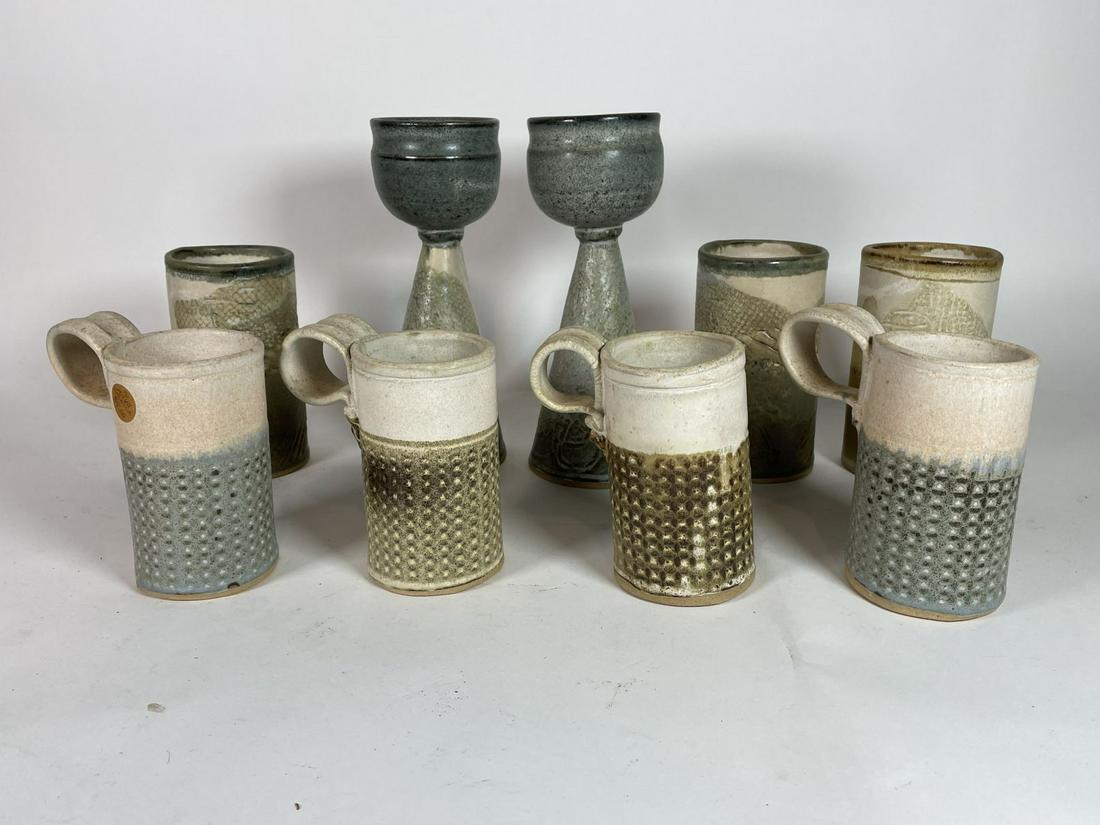 MID CENTURY MODERN POTTERY MUGS, GOBLETS, AND CUPS SOME: MID CENTURY MODERN POTTERY MUGS, GOBLETS, AND CUPS SOME SIGNED 9" AND SMALLER