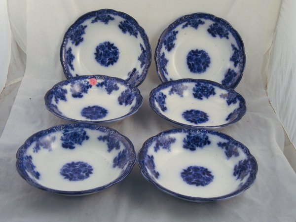 6 19TH CENTURY FLOW BLUE PLATES- WALDORF 9": 6 19TH CENTURY FLOW BLUE PLATES- WALDORF 9"