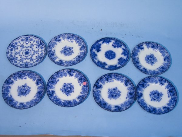 8 19TH CENTURY FLOW BLUE ALFRED MAEKIN ORMONDE: 8 19TH CENTURY FLOW BLUE ALFRED MAEKIN ORMONDE PLATES 9"