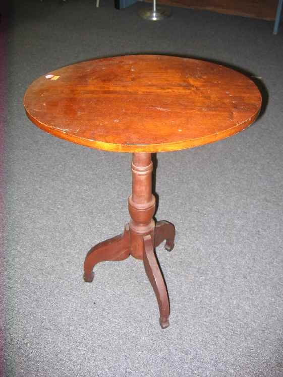 19TH C. TILT TOP CANDLE STAND WITH REPAIRS