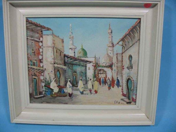 OIL PAINTING SIGNED OF A MIDDLE EASTERN STREET SCENE: OIL PAINTING SIGNED OF A MIDDLE EASTERN STREET SCENE 13" X 15" FRAMED