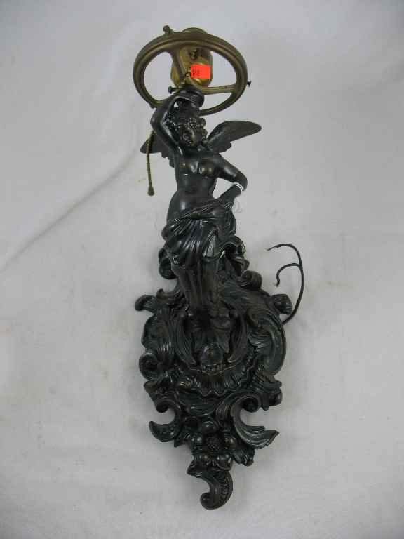 FIGURAL LIGHT FIXTURE WINGED VICTORY WITH ETCHED SHADE: FIGURAL LIGHT FIXTURE WINGED VICTORY WITH ETCHED SHADE