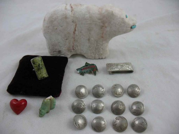 NATIVE AMERICAN TOTEMS, INDIAN NICKEL BUTTONS, ETC.: NATIVE AMERICAN TOTEMS, INDIAN NICKEL BUTTONS, SILVER RING