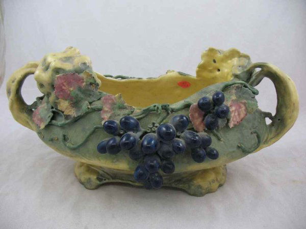 AMPHORA TEPLITZ CENTERPIECE BOWL- SOME LOSSES T: AMPHORA TEPLITZ CENTERPIECE BOWL- SOME LOSSES TO LEAVES & VINES. 15"W X 7.5"T X 8"D