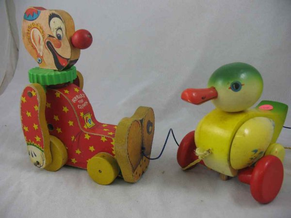 SQUEAKY THE CLOWN BY FISHER PRICE & OLD DUCK P: SQUEAKY THE CLOWN BY FISHER PRICE & OLD DUCK PULL TOY