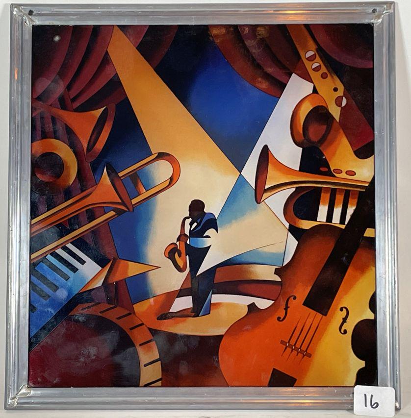 A JOHN JINKS CUBIST JAZZ THEMED STAINED GLASS WINDOW (1 of 3)