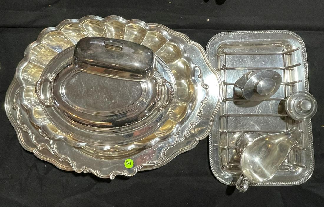 LARGE LOT OF SILVERPLATED TRAYS AND RARE ASPARAGUS (1 of 3)