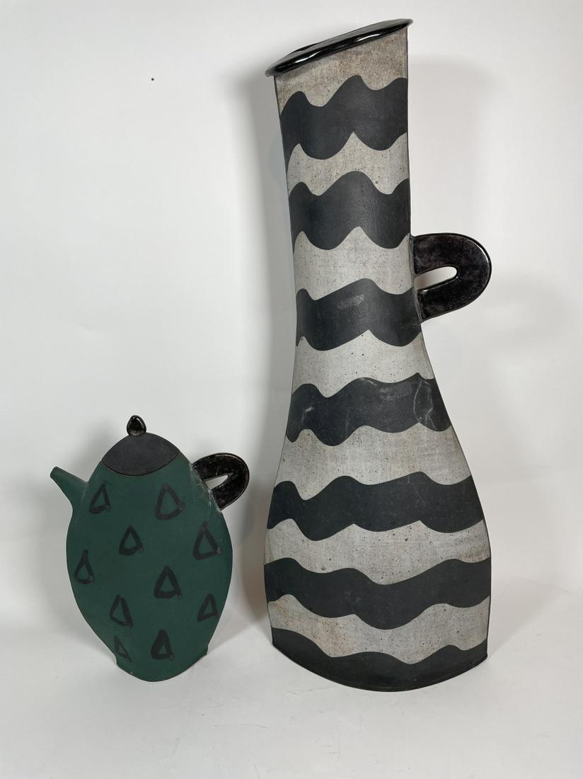 TWO CONTEMPORARY POTTERY VASES, 26" TALL AND 12" TALL (1 of 5)