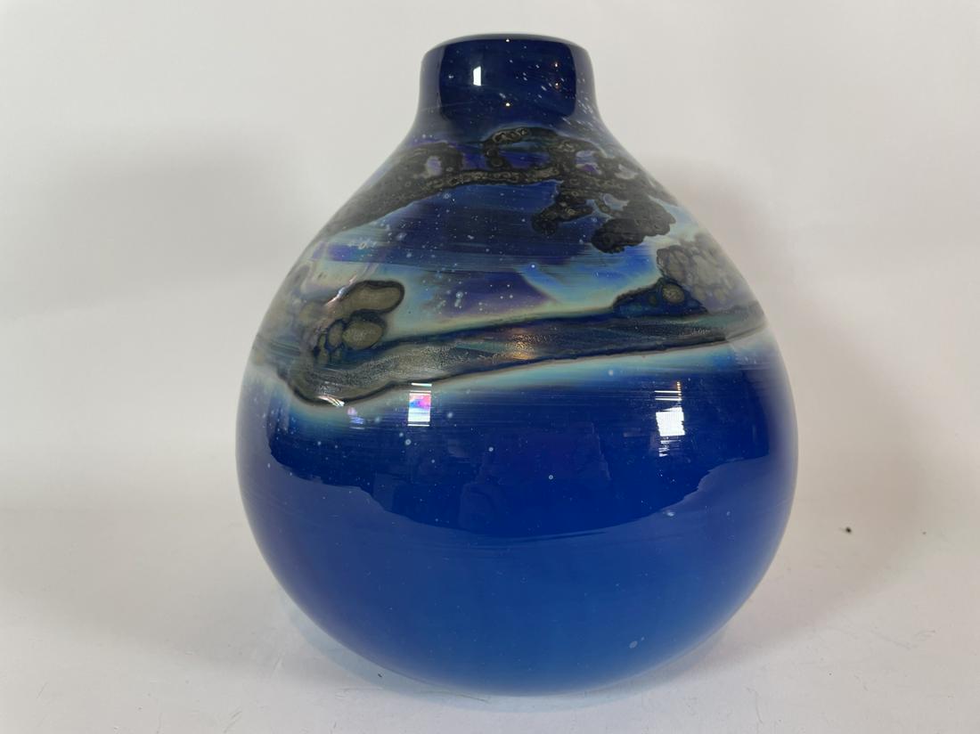 SIGNED ART GLASS VASE 9" TALL X 8" IN DIAMETER (1 of 4)