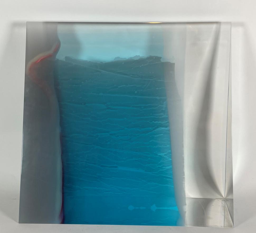 MID CENTURY MODERN LUCITE SCULPTURE "BLUE WAVE" SIGNED (1 of 5)