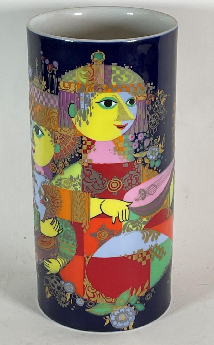 BJORN WIINBLAD FOR ROSENTHAL 10" VASE OF WOMEN PLAYING: BJORN WIINBLAD FOR ROSENTHAL 10" VASE OF WOMEN PLAYING MUSICAL INSTRUMENTS