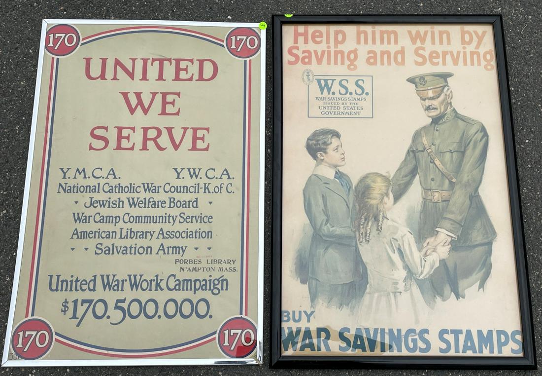 TWO FRAMED WAR BONDS AND SAVINGS BONDS POSTERS 20" X (1 of 3)