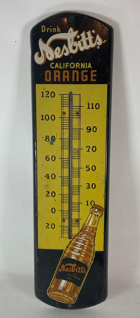 A NESBIT ORANGE SODA ADVERTISING THERMOMETER 27" X 7" (1 of 4)