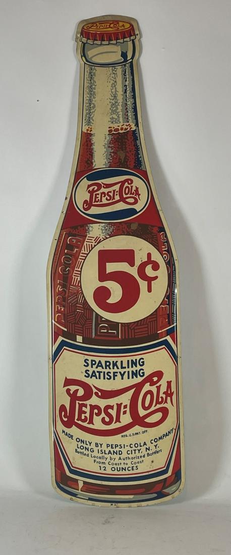 A PEPSI COLA BOTTLE FORM TIN ADVERTISING SIGN 29.5" X (1 of 6)