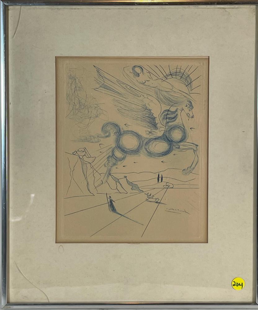 SALVADOR DALI ETCHING SIGNED IN PLATE, 9" X 11" SIGHT (1 of 3)