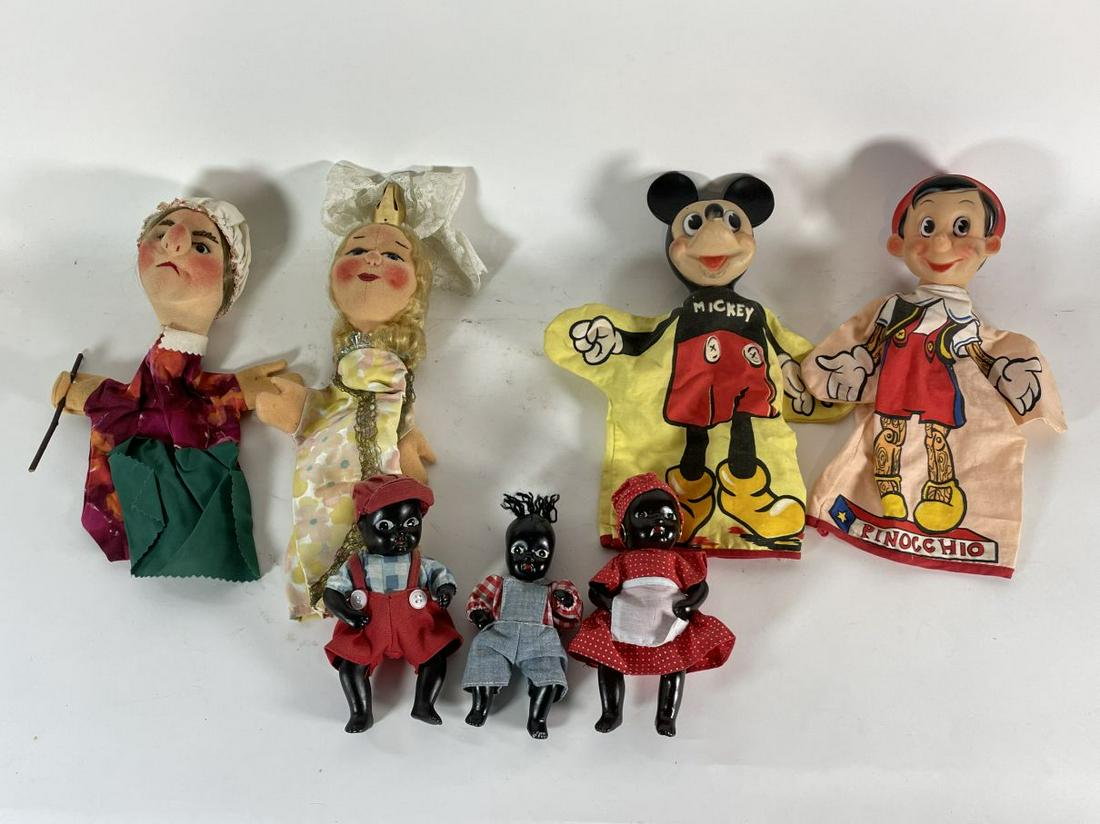 TRAY LOT OF 5.5" PUPPETS AND THREE BLACK AMERICANA (1 of 4)