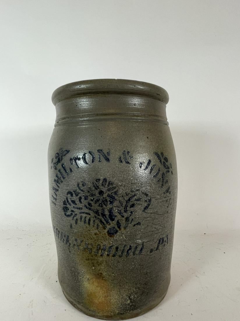 A HAMILTON AND JONES GREENSBORO, PA STONEWARE CROCK 10": A HAMILTON AND JONES GREENSBORO, PA STONEWARE CROCK 10" X 6" IN DIAMETER