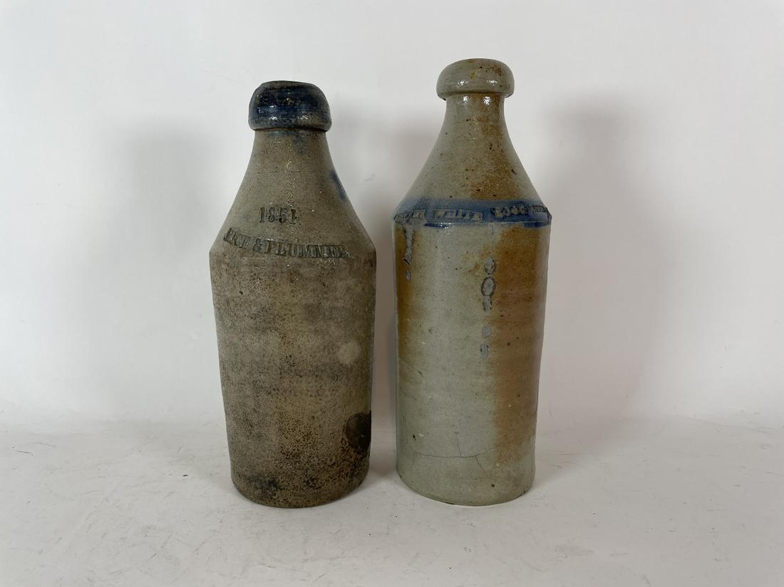 2 STONEWARE BEER BOTTLES 10" AND 9.5" (1 of 4)