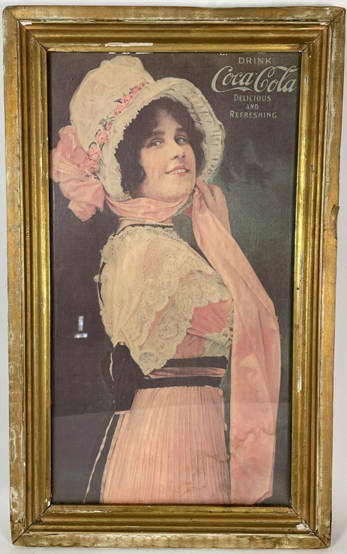 FRAMED COCA COLA ADVERTISEMENT GIRL IN A BONNET 17.5" X (1 of 3)