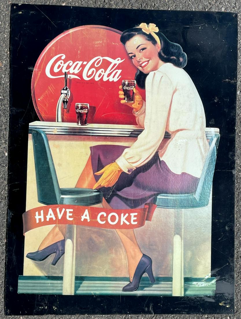 A 1960S TIN LITHOGRAPHED COCA COLA SIGN 20.5" X 29" (1 of 4)